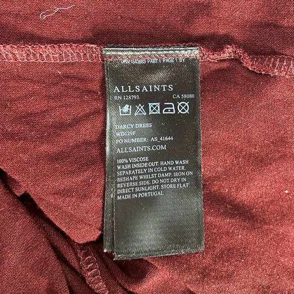 AllSaints Darcy Dress Bat Wing Short Sleeve in Burgundy Size 2 - Picture 7 of 9